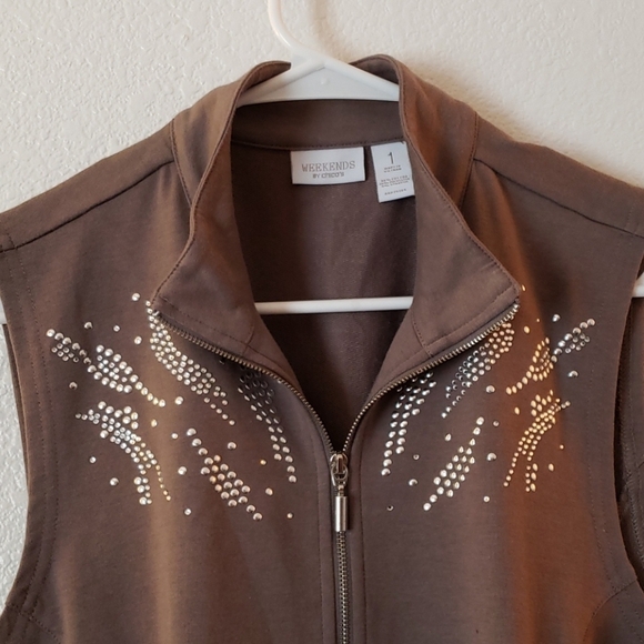 WEEKENDS by Chico's Zip Rhinestone Accented Vest Size 1 - Picture 3 of 7